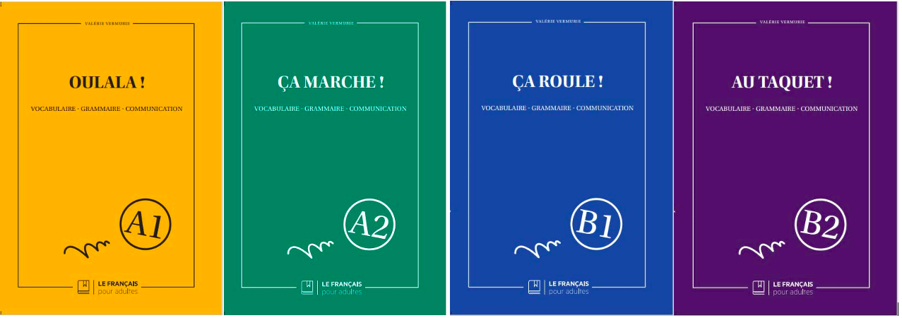 Les 4 manuels de FLE migrants de niveau A1 à B2 de la collection Le Français pour adultes